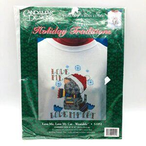 New Candamar Love Me Love My Cat Wearable Cross Stitch Kit Designs 51051